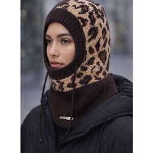 Steve Madden Leopard Print Knit Balaclava Hood Scarf One S NWT